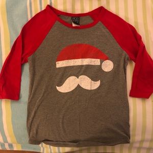Mustache Santa baseball shirt by Modern Lux women’s small. 3/4 length sleeve